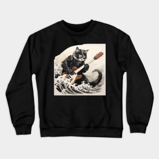 Cat guitar Kanagawa Wave Crewneck Sweatshirt